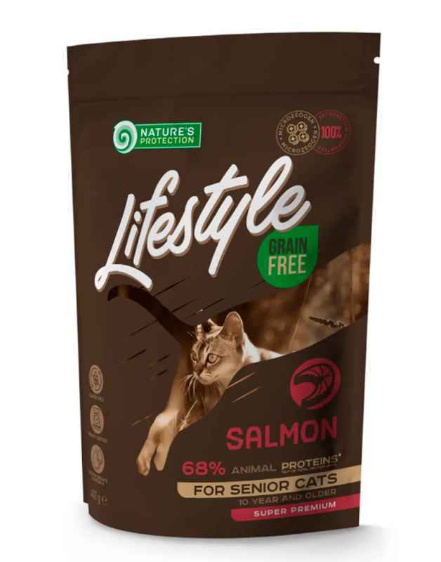 Nature's Protection (Нейчерес Протекшн) Lifestyle Grain Free Salmon Senior Cats – Сухой беззерновой корм c лососем для пожилых кошек (400 г) в E-ZOO
