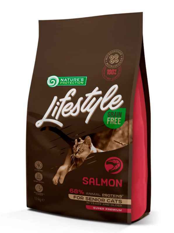 Nature's Protection (Нейчерес Протекшн) Lifestyle Grain Free Salmon Senior Cats – Сухий беззерновий корм з лососем для котів похилого віку (1,5 кг) в E-ZOO
