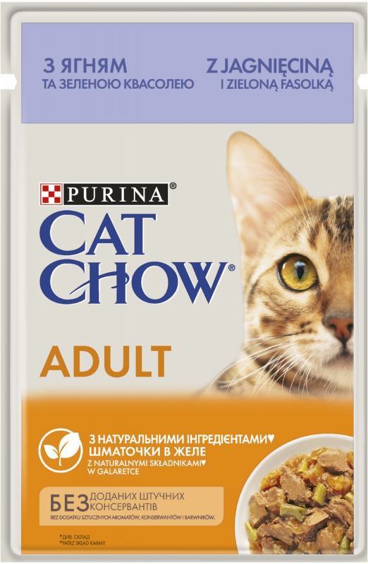 Cat Chow (Кет Чау) Adult Cat - Вологий корм з ягням і зеленою квасолею для взрослых котов (кусочки в желе) (85 г) в E-ZOO