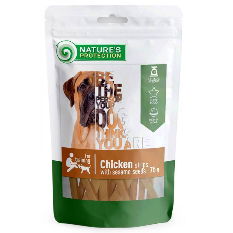 Nature's Protection (Нейчерес Протекшн) Snack Strips&Sesame - Ласощі для дорослих собак у вигляді курячих смужок з насінням кунжуту (75 г) в E-ZOO