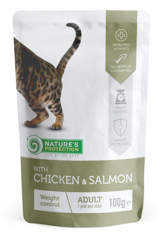 Nature's Protection (Нейчерес Протекшн) Weight control Chicken&Salmon - Влажный корм с курицей и лососем для взрослых котов склонных к лишнему весу (кусочки в соусе) (100 г) в E-ZOO
