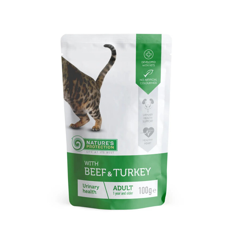 Nature's Protection (Нейчерес Протекшн) Urinary Beef &Turkey - Вологий корм з яловичиною та індичкою для дорослих котів, що мають проблеми з сечовивідною системою (шматочки в соусі) (100 г) в E-ZOO