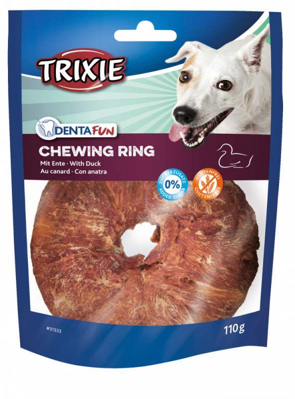 Trixie (Тріксі) Denta Fun Duck Chewing Rings – Жувальне кільце з сиром’ятної яловичої шкіри, обгорнуте м’ясом качки (100 г) в E-ZOO