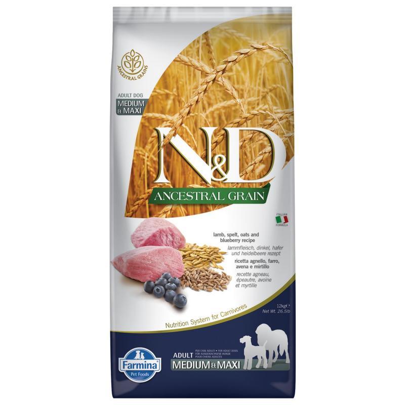 Farmina (Фармина) N&D Low Grain Dog Lamb & Blueberry Adult Medium&Maxi - Низкозерновой сухой корм для собак средних и больших пород, ягнёнок с черникой (12 кг) в E-ZOO