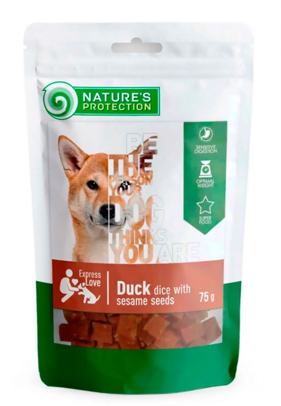 Nature's Protection (Нейчерес Протекшн) Duck Dice & Sesame Seeds – Ласощі з качкою і насінням кунжуту для собак і цуценят (75 г) в E-ZOO