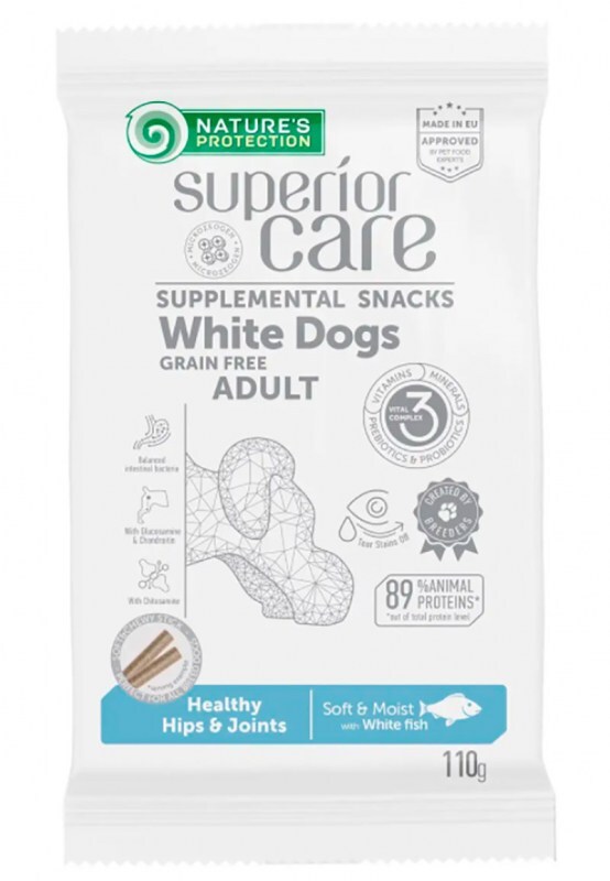 Nature's Protection (Нейчерес Протекшн) Superior Care White Dogs Healthy Hips & Joints– Беззерновое лакомство с белой рыбой для собак с белой шерстью (110 г) в E-ZOO