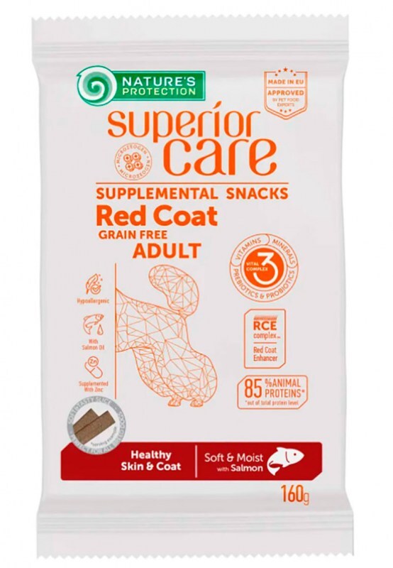 Nature's Protection (Нейчерес Протекшн) Superior Care Red Coat Healthy Skin & Coat – Беззернові ласощі з лососем для собак з рудим кольором шерсті (160 г) в E-ZOO