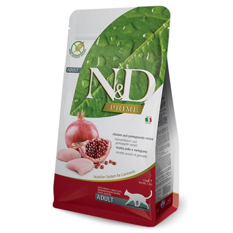 Farmina (Фарміна) N&D Prime GF Cat Chicken & Pomegranate Adult – Беззерновий сухий корм з куркою та гранатом для дорослих котів (10 кг) в E-ZOO