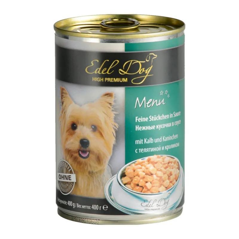 Edel Dog (Эдель Дог) Menu - Консервированный корм с телятиной и кроликом для собак (кусочки в соусе) (400 г) в E-ZOO