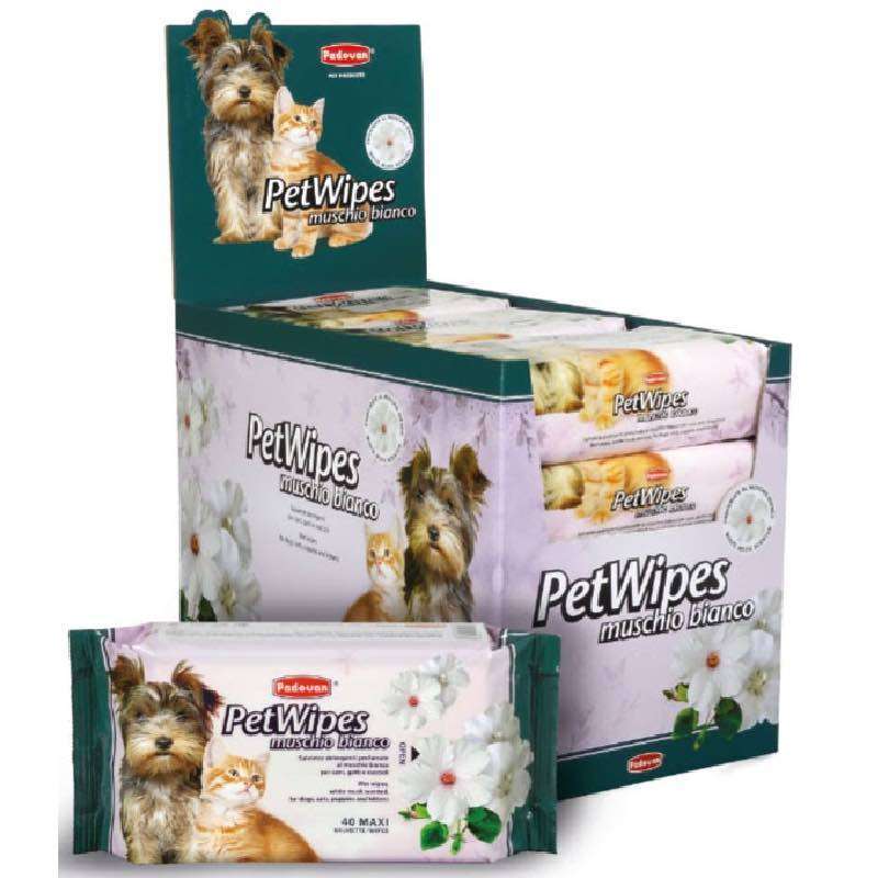 Padovan (Падован) Pet Wipes Muschio Bianco - Очищуючі серветкі із запахом білого мускусу для собак, кішок та цуценят (40 шт./уп.) в E-ZOO