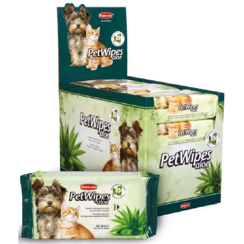 Padovan (Падован) Pet Wipes Aloe - Очищуючі серветки з алое і ароматом зеленого чаю для собак, кішок і цуценят (40 шт./уп.) в E-ZOO