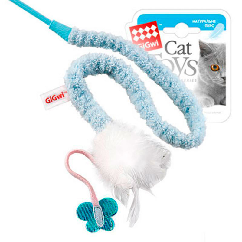 GiGwi (ГиГви) Cat Toys Teaser - Игрушка-дразнилка с перьями на стеке для котов (73 см) в E-ZOO