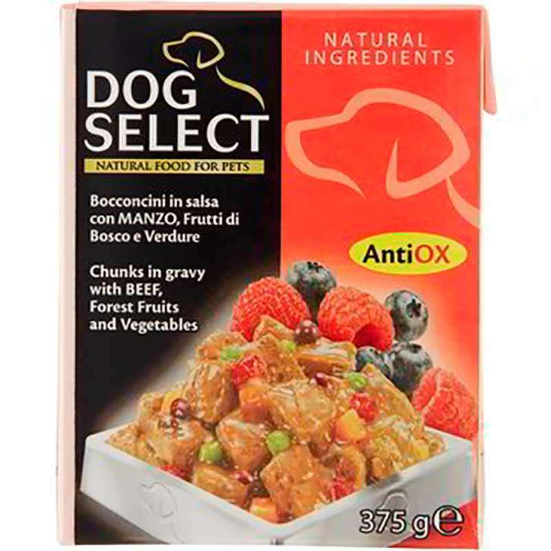 Dog Select (Дог Селект) Beef, Forest Fruits&Vegetables – Влажный корм с говядиной, лесными фруктами и овощами для собак (кусочки в соусе) (375 г) в E-ZOO