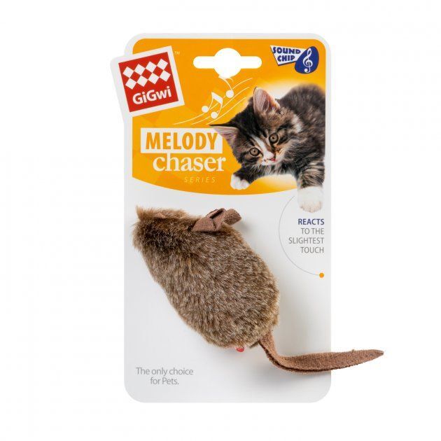 GiGwi (ГиГви) Melody chaser - Игрушка для котов Мышка с электронным чипом из искусственного меха (15 см) в E-ZOO