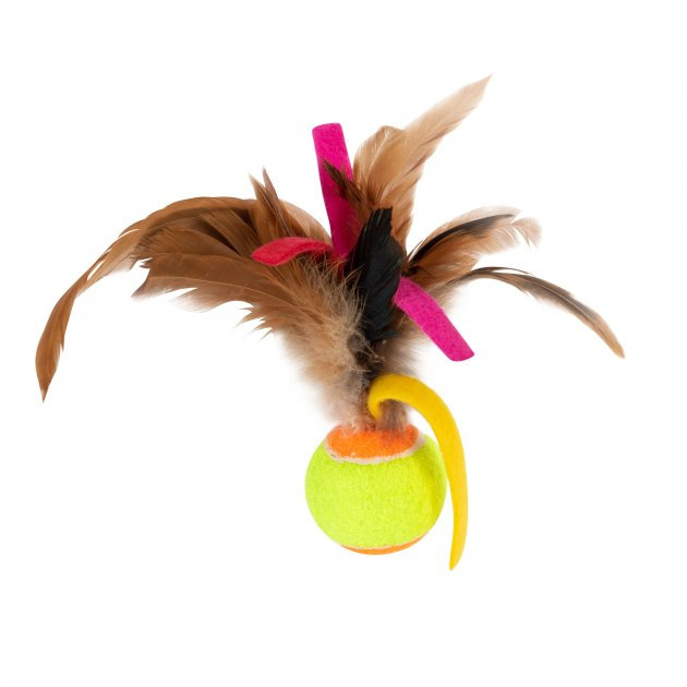 GiGwi (ГиГви) Catch Scratch - Игрушка для котов Теннисный мячик с перьями (6 см) в E-ZOO