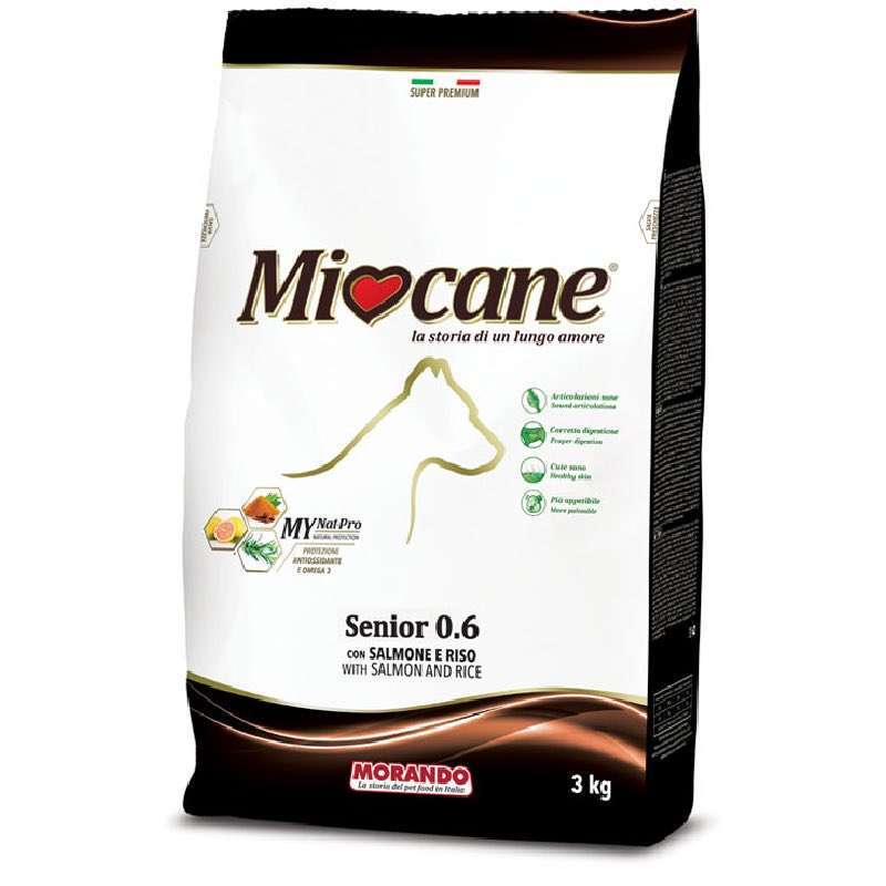 MioCane (Миокане) Senior 0.6 - Сухой полнорационный корм с лососем и рисом для пожилых собак всех пород (от 7 лет) (3 кг) в E-ZOO