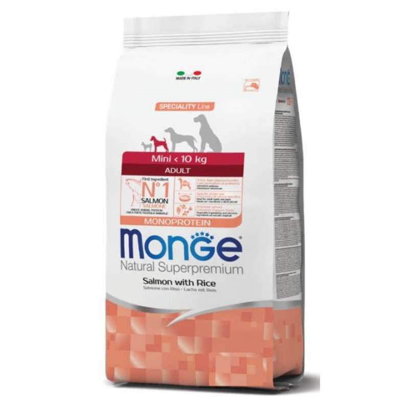 Monge (Монж) Monoprotein Mini Adult Salmon with Rice - Сухой монопротеиновый корм с лососем и рисом для взрослых собак маленьких пород (7,5 кг) в E-ZOO