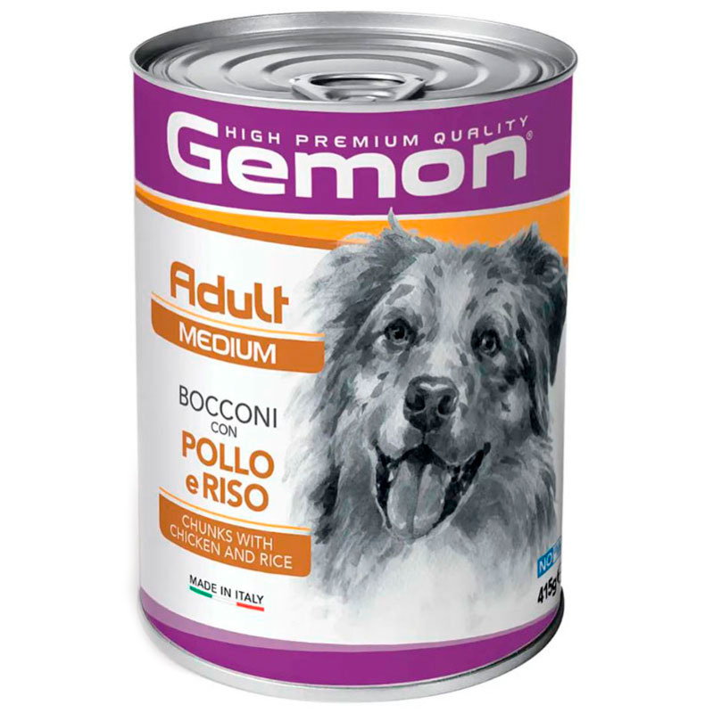 Gemon (Джемон) Dog Mini Adult Chunks with Chicken & Rice - Влажный корм с курицей и рисом для взрослых собак мелких пород (кусочки в желе) (415 г) в E-ZOO