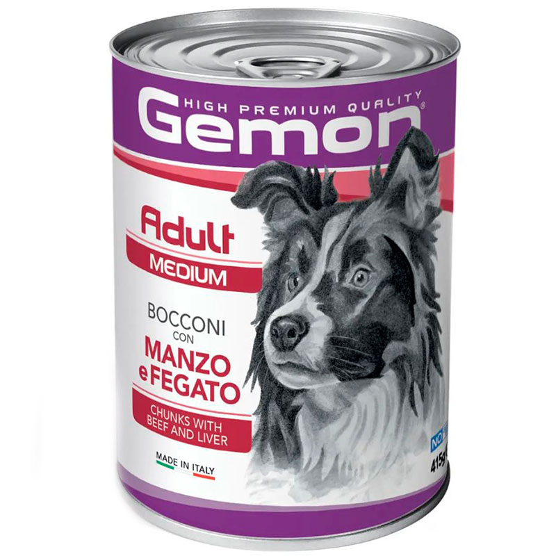 Gemon (Джемон) Dog Medium Adult Chunks with Beef&Liver - Вологий корм з яловичиною та печінкою для дорослих собак середніх порід (шматочки в желе) (415 г) в E-ZOO