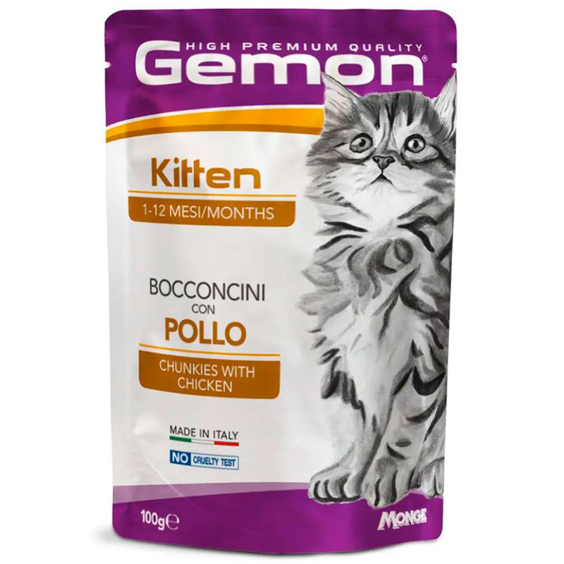 Gemon (Джемон) Cat Kitten Chunkies with Сhicken - Влажный корм с курицей для котят от 2 до 12 месяцев (кусочки в желе) (100 г) в E-ZOO