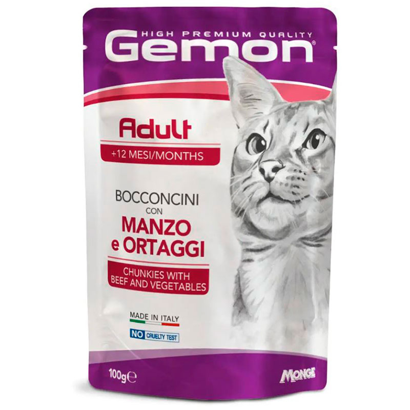 Gemon (Джемон) Cat Adult Chunkies with Beef&Vegetables - Влажный корм с говядиной и овощами для взрослых котов (кусочки в желе) (100 г) в E-ZOO