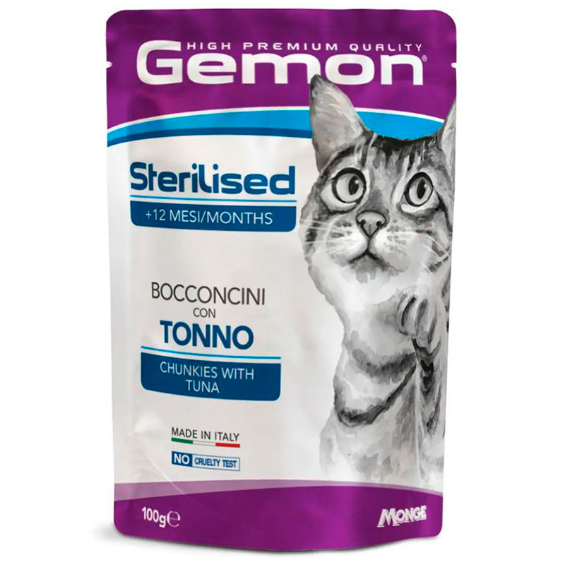 Gemon (Джемон) Cat Adult Sterilized Chunkies with Tuna&Dori - Влажный корм с тунцом и рыбой Дори для взрослых стерилизованных котов (кусочки в желе) (100 г) в E-ZOO