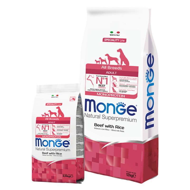 Monge (Монж) Monoprotein All Breeds Adult Beef with Rice – Сухий монопротеїновий корм із яловичиною та рисом для дорослих собак різних порід (15 кг) в E-ZOO