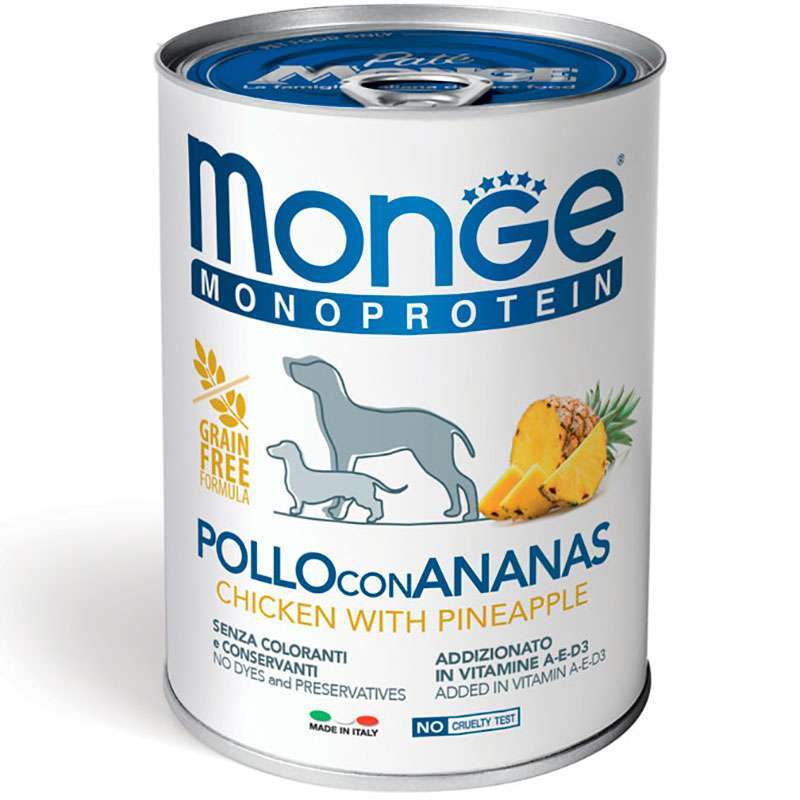 Monge (Монж) Dog Monoprotein Fruit Chicken with Pineapple – Монопротеиновый паштет с курицей и ананасом для собак всех пород (400 г) в E-ZOO