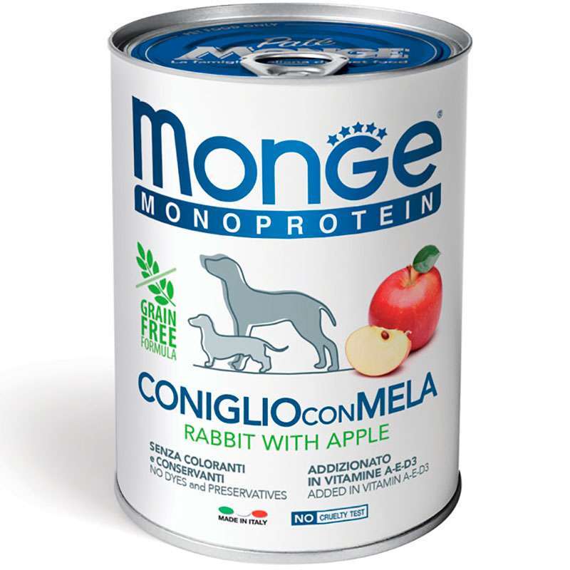 Monge (Монж) Dog Monoprotein Fruit Rabbit with Apple – Монопротеиновый паштет с кроликом и яблоком для собак всех пород (400 г) в E-ZOO
