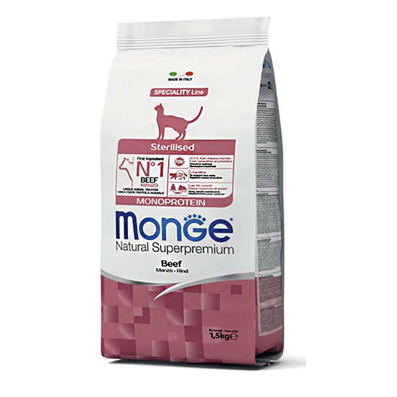Monge (Монж) Monoprotein Sterilised Cat Beef – Сухий монопротеїновий корм з яловичиною для стерилізованих котів і кішок (1,5 кг) в E-ZOO