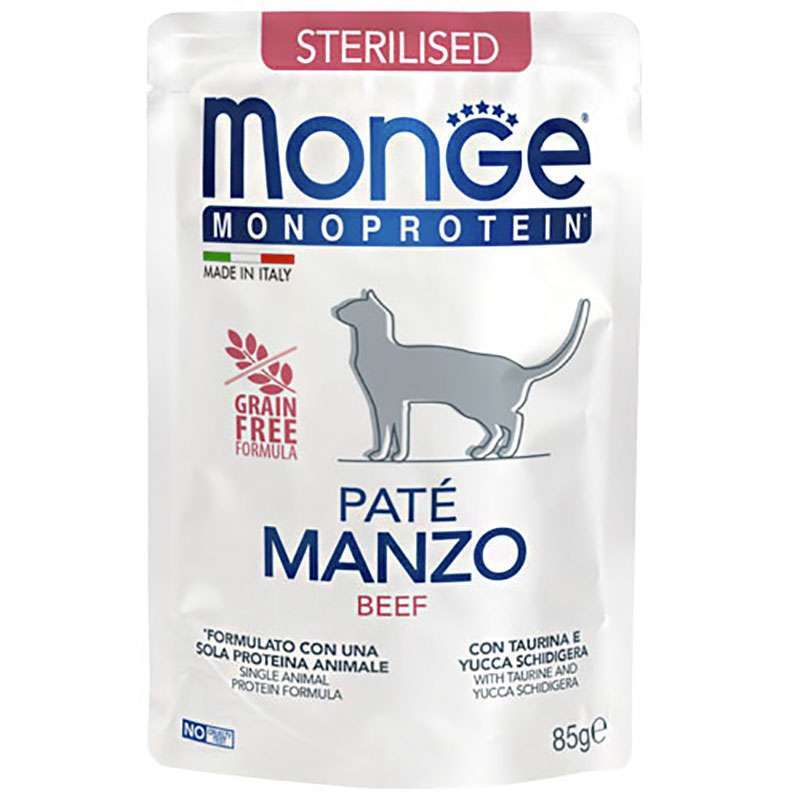 Monge (Монж) Pate Beef Adult Sterilized Cat – Влажный монопротеиновый корм с говядиной для взрослых стерилизованных котов (паштет) (85 г) в E-ZOO
