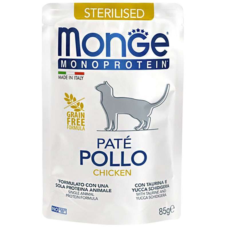 Monge (Монж) Pate Chicken Adult Sterilized Cat – Вологий монопротеїновий корм із куркою для дорослих стерилізованих котів (паштет) (85 г) в E-ZOO