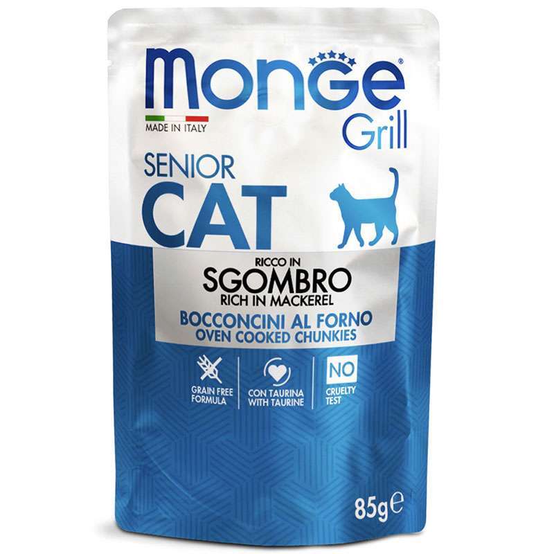 Monge (Монж) Grill Senior Cat Mackerel – Консервированный корм со скумбрией для пожилых котов (кусочки в желе) (85 г) в E-ZOO