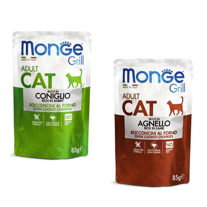 Monge (Монж) Grill Adult Cat Multipack Rabbit&Lamb – Набор паучей с кроликом и ягнёнком для взрослых котов (12х85 г) в E-ZOO