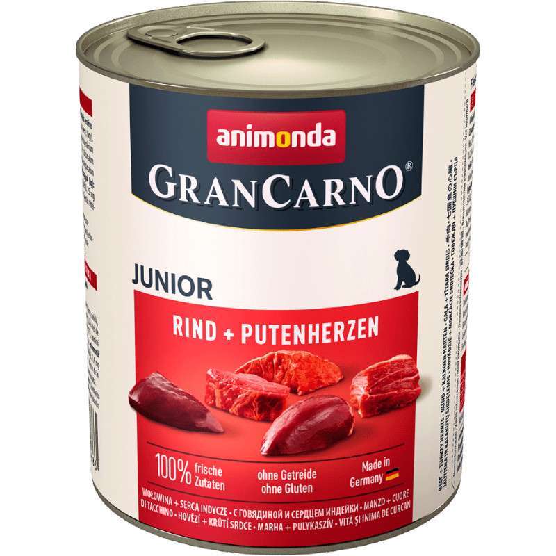 Animonda (Анімонда) Gran Carno Junior Beef &Turkey Heart - Консервований корм з яловичиною та серцем індички для цуценят (рубане м'ясо) (800 г) в E-ZOO