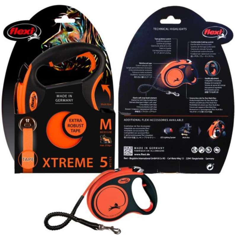 Flexi (Флексі) Extrem Tape Medium - Повідець-рулетка з амортизатором Екстремальна міцність для собак, стрічка (5 м) (M) в E-ZOO