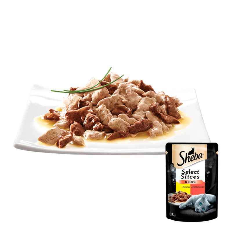 Sheba (Шеба) Black&Gold Select Slices - Вологий корм з яловичиною та куркою для котів (шматочки в соусі) (85 г) в E-ZOO