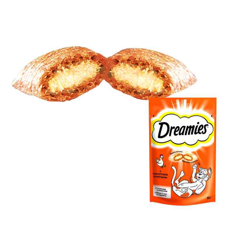Dreamies (Дрімс) Ласощі у формі хрустких подушечок із куркою для котів (60 г) в E-ZOO