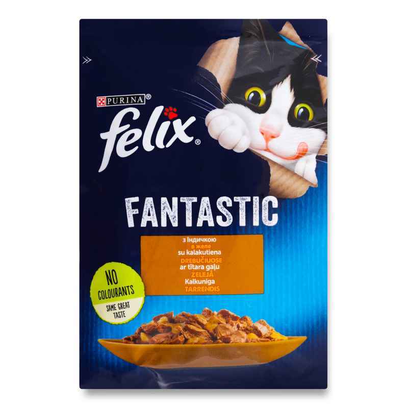 Felix (Феликс) Fantastic - Влажный корм с индейкой для котов (кусочки в желе) (85 г) в E-ZOO