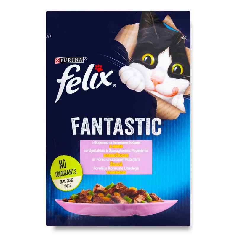 Felix (Фелікс) Fantastic - Вологий корм із фореллю для котів (шматочки в желе) (85 г) в E-ZOO