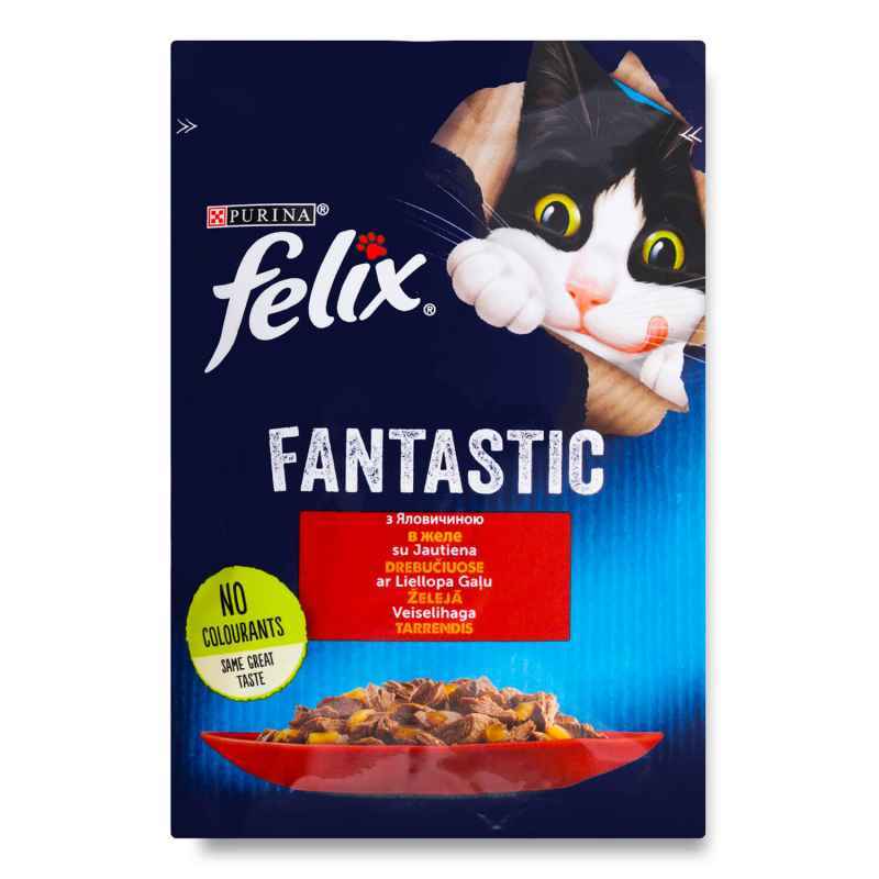 Felix (Фелікс) Fantastic - Вологий корм із яловичиною для котів (шматочки в желе) (85 г) в E-ZOO