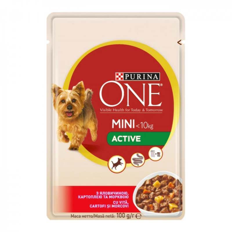 Purina ONE (Пурина Ван) Mini Active – Влажный корм с говядиной и картофелем для активных собак малых пород (100 г) в E-ZOO