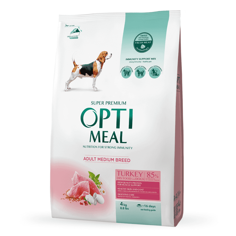 OptiMeal (ОптиМил) Turkey Medium Adult Dog – Сухой корм с индейкой для собак средних пород (4 кг) в E-ZOO