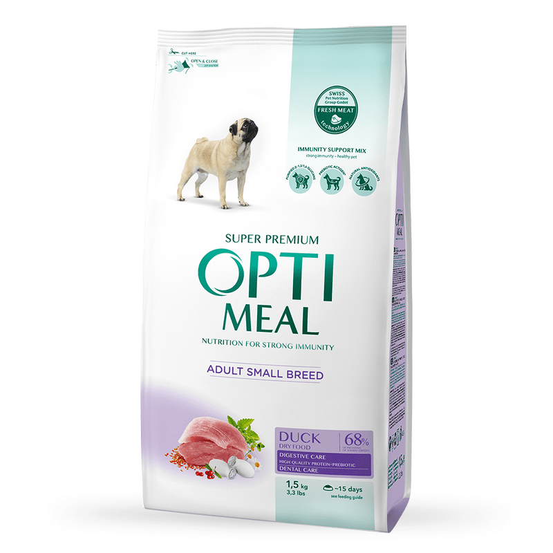 OptiMeal (ОптиМил) Duck Small Adult Dog – Сухой корм с уткой для собак малых пород (1,5 кг) в E-ZOO