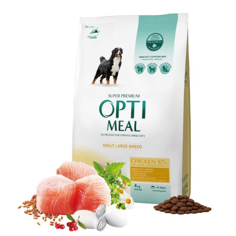 OptiMeal (ОптиМил) Chicken Maxi Adult Dog – Сухой корм с курицей для собак крупных пород (4 кг) в E-ZOO