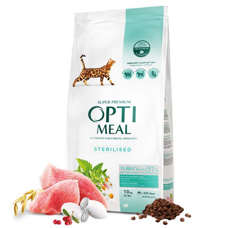 OptiMeal (ОптіМіл) Turkey Sterilized Cat – Сухий корм з індичкою та вівсом для стерилізованих котів (10 кг) в E-ZOO