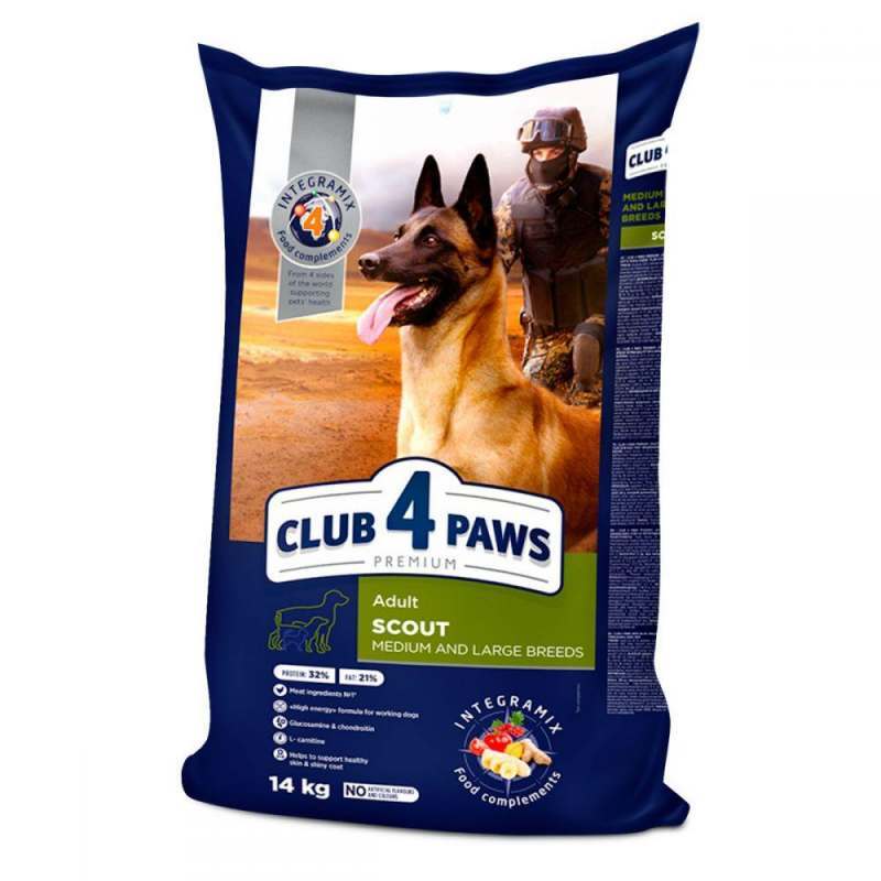 Club 4 Paws (Клуб 4 Лапи) Premium Adult Scout Large&Medium Breed Chicken - Сухий корм з куркою для робочих собак середніх та великих порід (14 кг) в E-ZOO