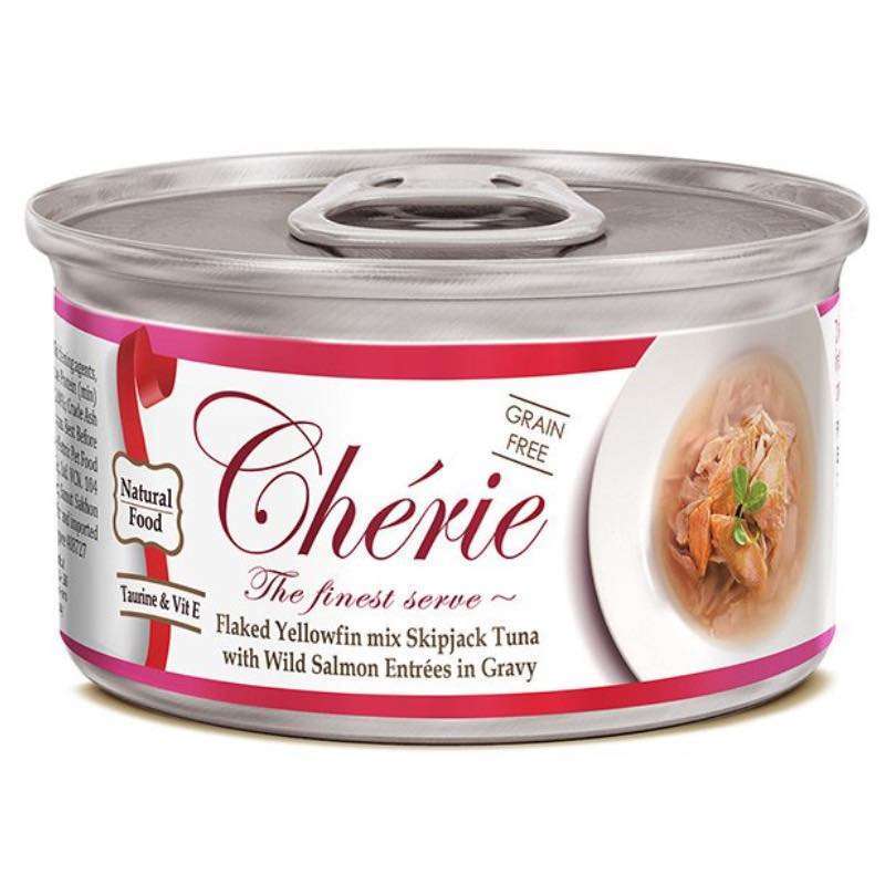 Cherie (Шери) Cat Yellowfin mix Skipjack Tuna with Wild Salmon Entrеes in Gravy - Влажный корм с тунцом и лососем для взрослых кошек (кусочки в соусе) (80 г) в E-ZOO