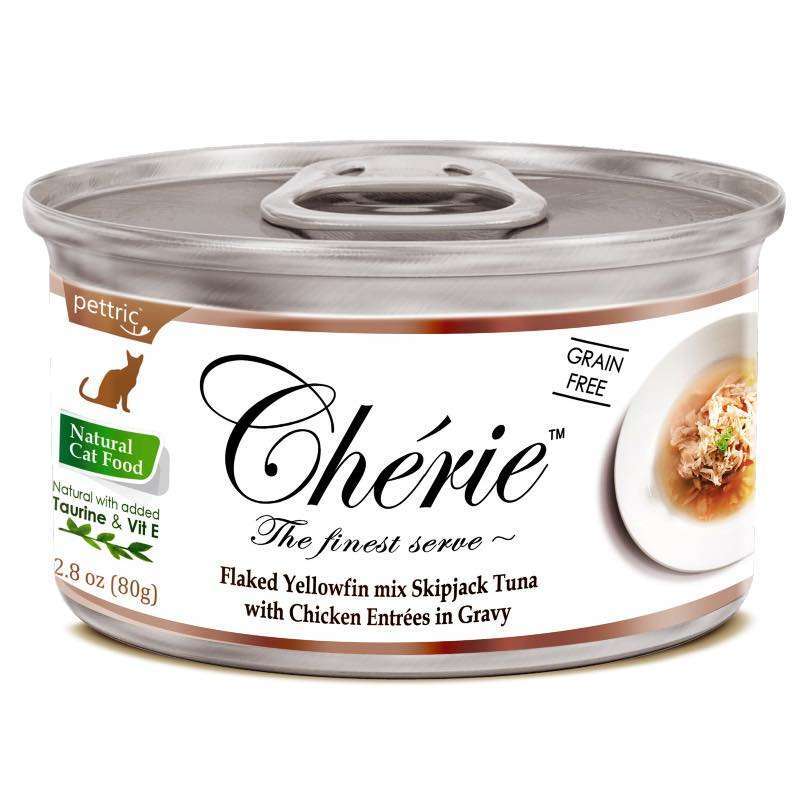 Cherie (Шери) Yellowfin mix Skipjack Tuna with Chicken Entrеes in Gravy - Влажный корм с тунцом и курицей для взрослых кошек (кусочки в соусе) (80 г) в E-ZOO