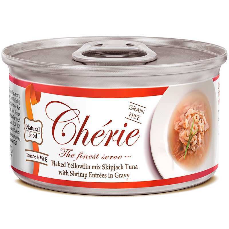 Cherie (Шери) Yellowfin mix Skipjack Tuna with Shrimp Entrеes in Gravy - Влажный корм с тунцом и креветками для взрослых кошек (кусочки в соусе) (80 г) в E-ZOO